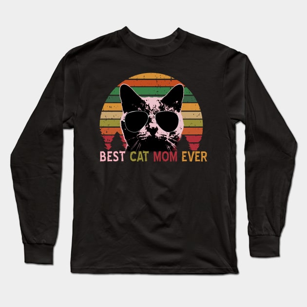 Best Cat MOM Ever - Vintage Retro Cat MOM Gift Long Sleeve T-Shirt by Rosomyat